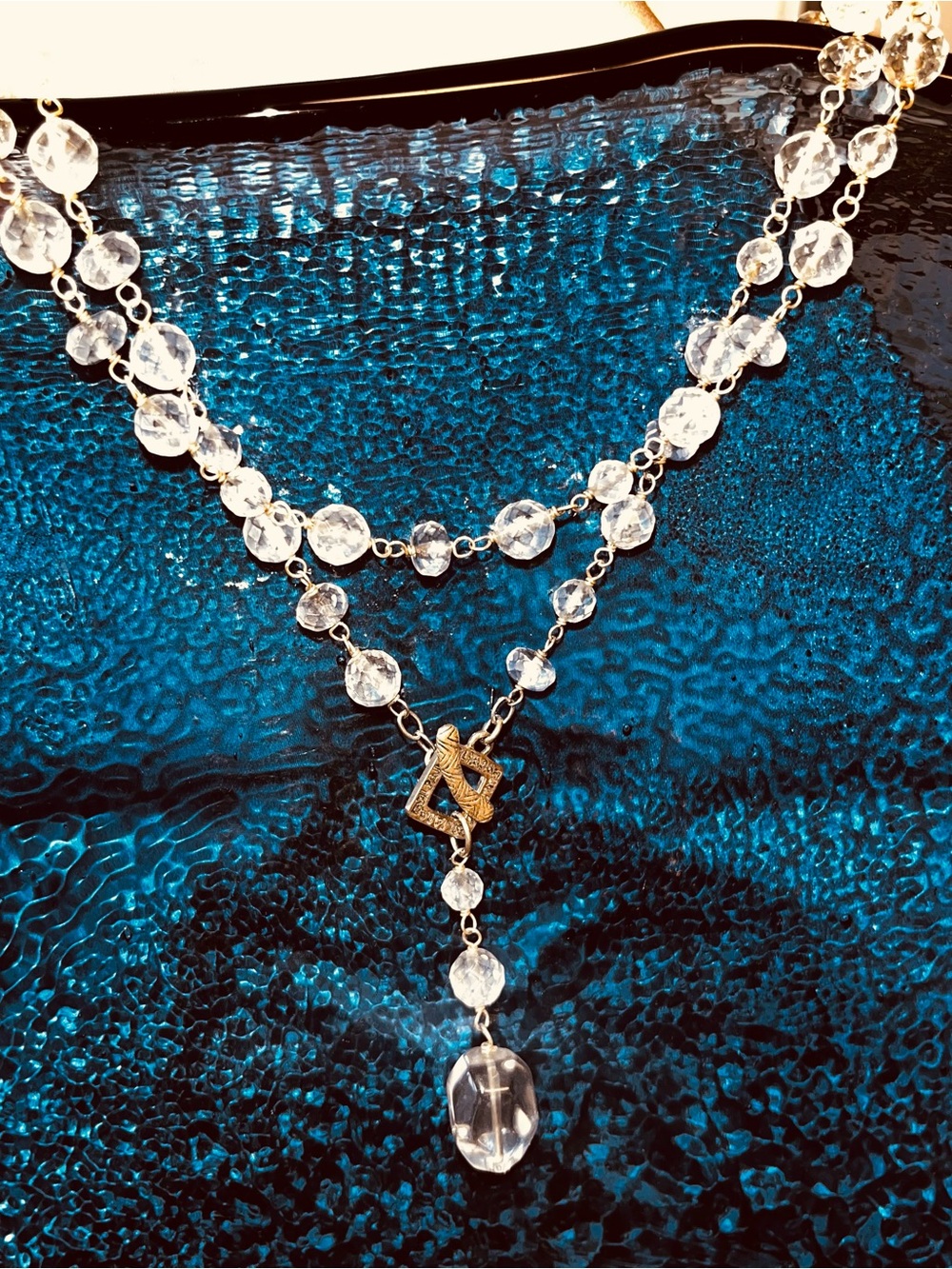 Crystal Beaded Layered Necklace with Silver Accent